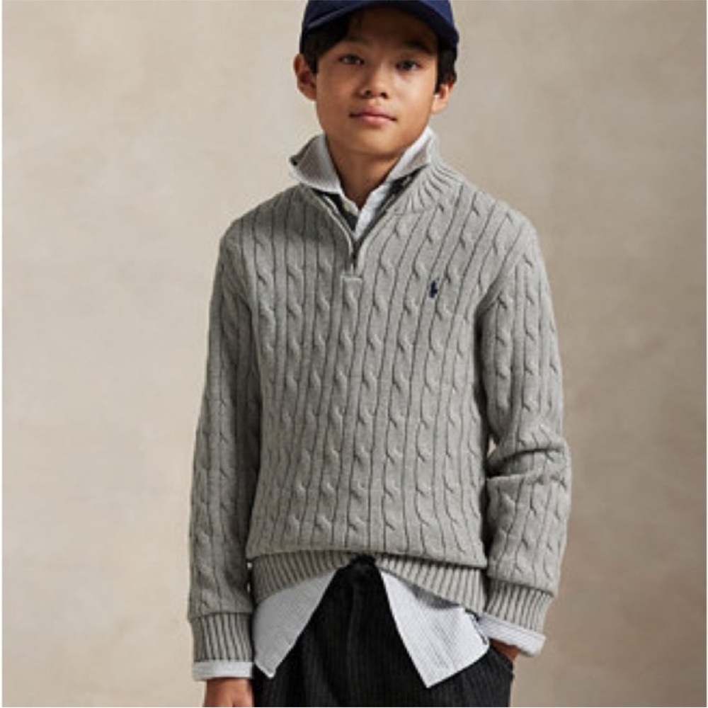Polo Ralph Lauren Gray Cable Knit Sweater With Quarter Zip
